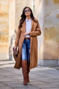 Sovan - długi płaszcz damski z wiązaniem
