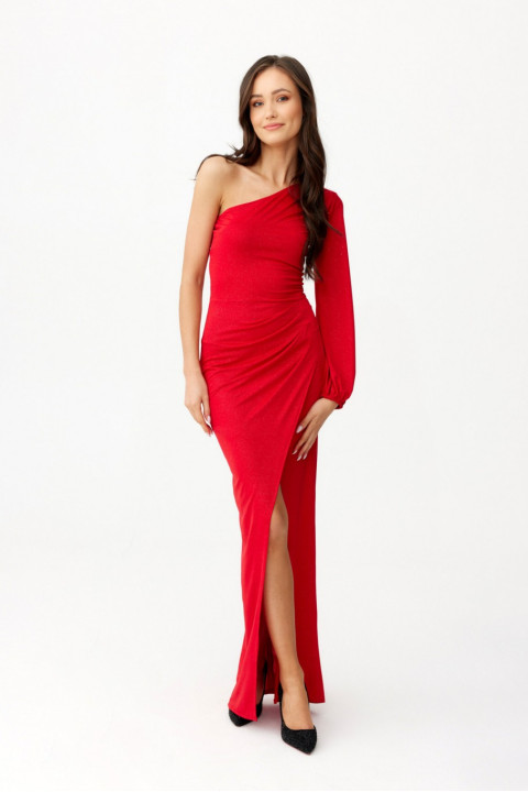 Natalie - brokatowa sukienka maxi z rękawem na jedno ramię Natalie - brokatowa sukienka maxi z rękawem na jedno ramię