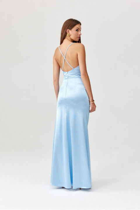 Lamelia - długa sukienka z odkrytymi plecami na ramiączkach satyna