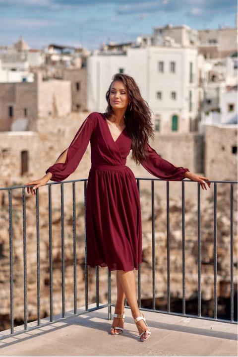 Sivney - sukienka rozkloszowana z kopertowym dekoltem długi rękaw