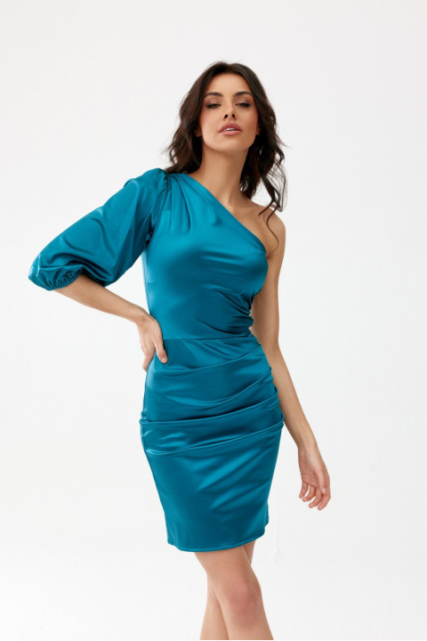 Elena - satynowa sukienka mini z bufiastym rękawem 3/4