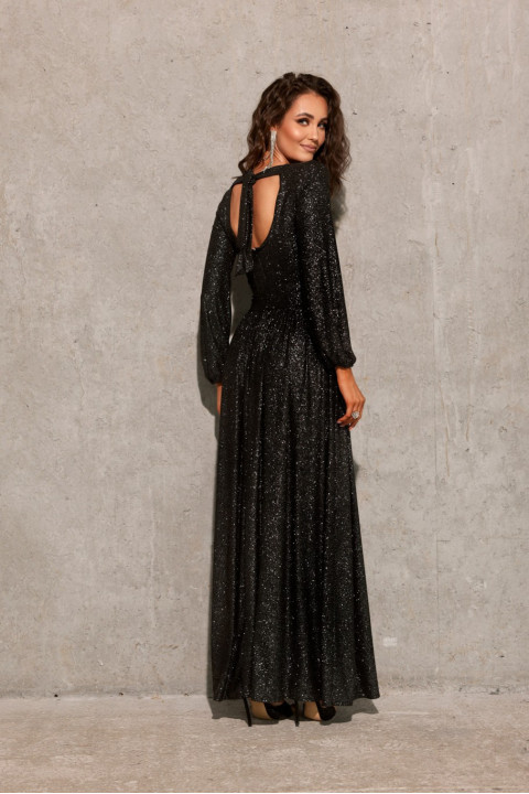 Tiffany - brokatowa sukienka maxi z długim rękawem