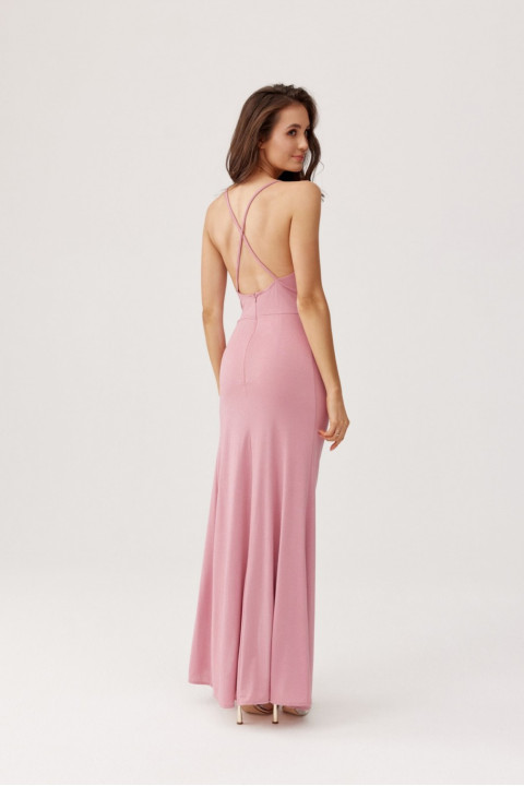 Patricia - długa sukienka z odkrytymi plecami na ramiączkach brokat