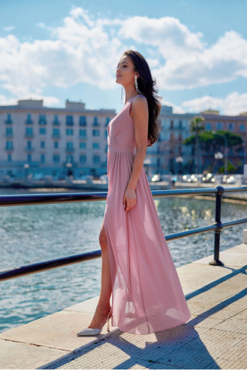 Mirabel - długa sukienka z kopertowym dekoltem i wiązaniem na plecach