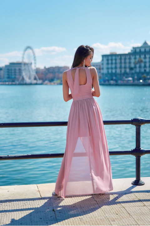 Mirabel - długa sukienka z kopertowym dekoltem i wiązaniem na plecach