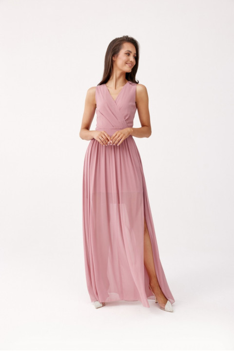 Mirabel - długa sukienka z kopertowym dekoltem i wiązaniem na plecach