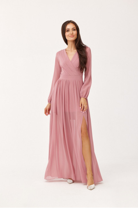 Stella - szyfonowa sukienka maxi z długim rękawem i wiązaniem na plecach