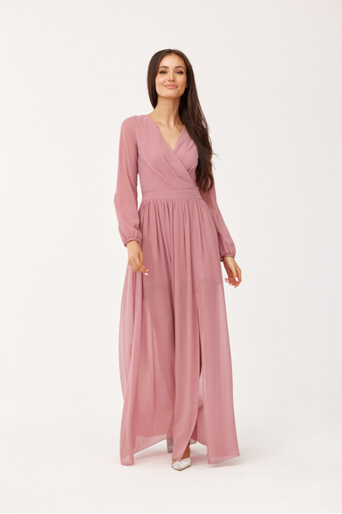 Stella - szyfonowa sukienka maxi z długim rękawem i wiązaniem na plecach