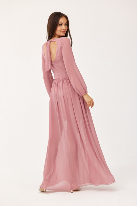 Stella - szyfonowa sukienka maxi z długim rękawem i wiązaniem na plecach