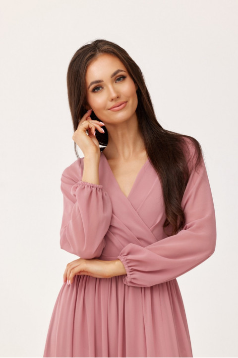 Stella - szyfonowa sukienka maxi z długim rękawem i wiązaniem na plecach