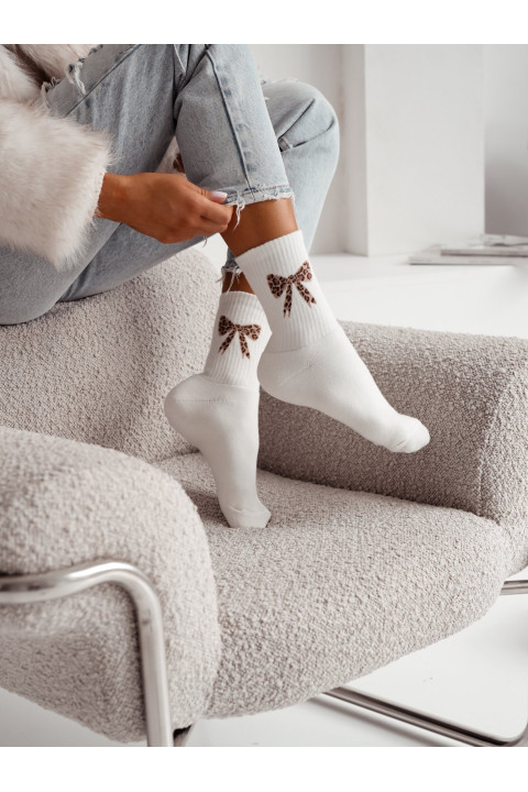 Skarpetki damskie kokardka cętki