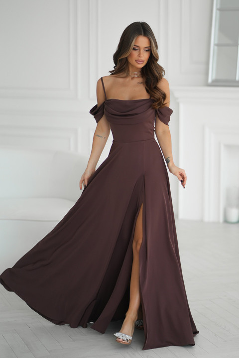 Sukienka Maxi Z Opadającymi Ramiączkami I Rozcięciem