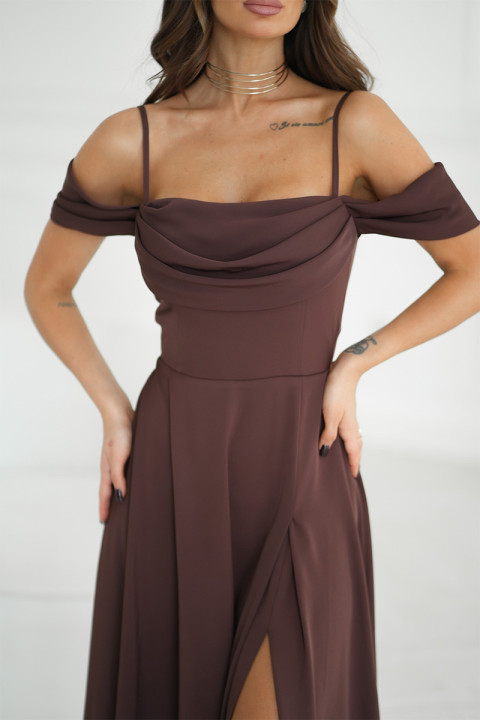 Sukienka Maxi Z Opadającymi Ramiączkami I Rozcięciem