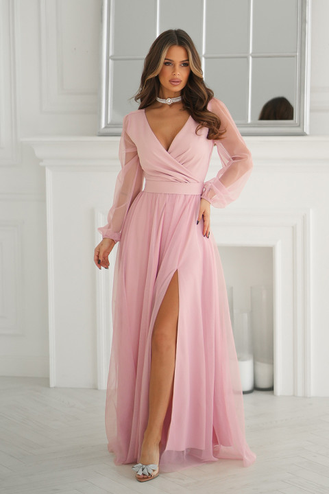 Sukienka maxi z tiulowymi rękawami