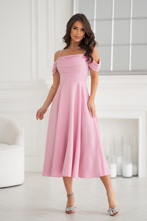 Sukienka Midi Z Opadającymi Ramiączkami