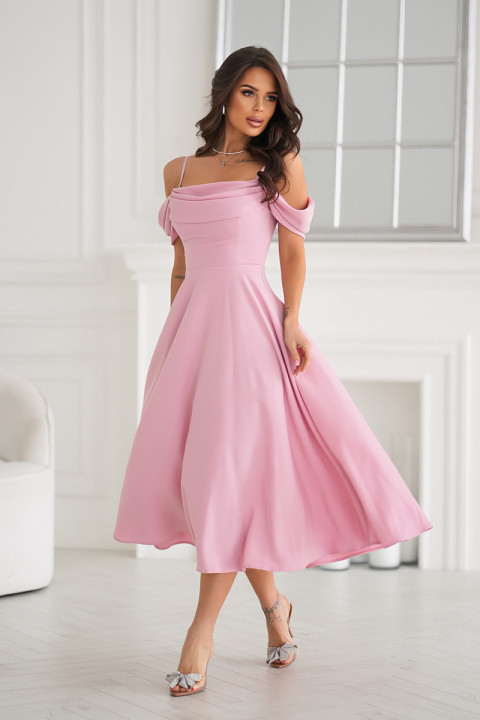 Sukienka Midi Z Opadającymi Ramiączkami