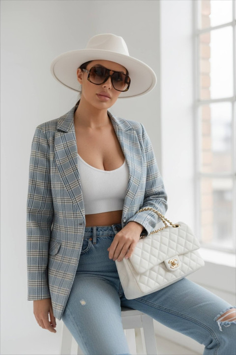 Marynarka damska Over - krata niebieski