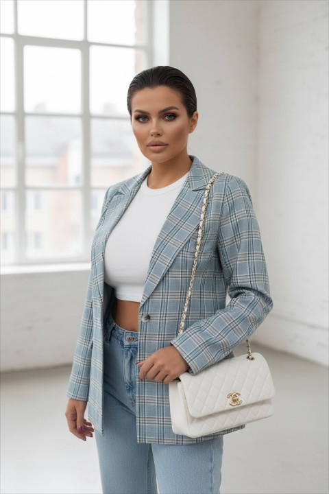 Marynarka damska Over - krata niebieski