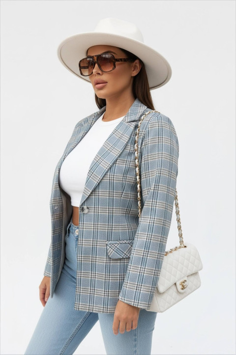 Marynarka damska Over - krata niebieski