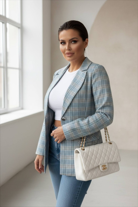 Marynarka damska Over - krata niebieski