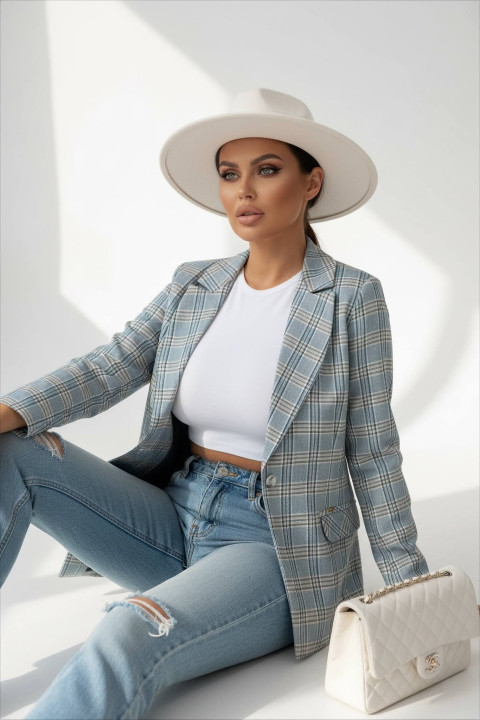 Marynarka damska Over - krata niebieski