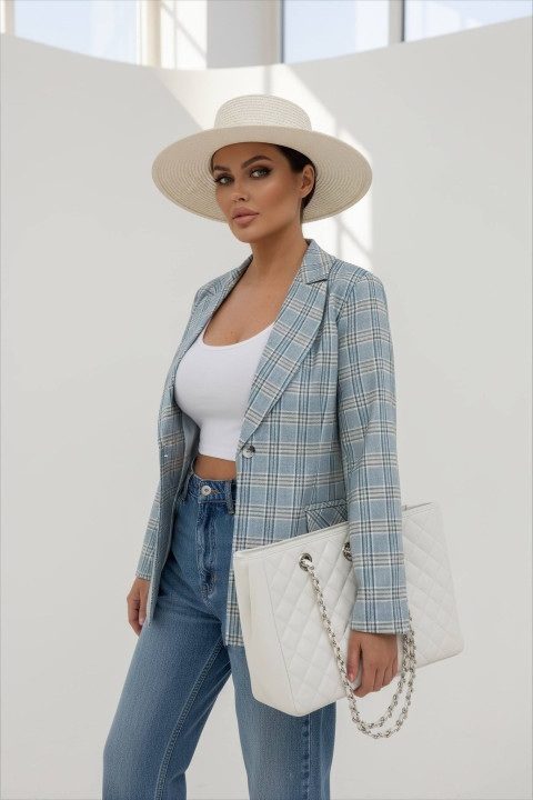 Marynarka damska Over - krata niebieski