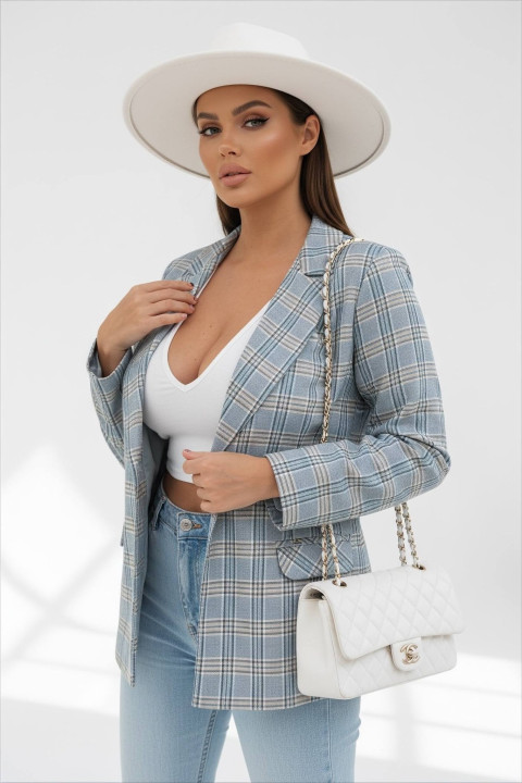 Marynarka damska Over - krata niebieski