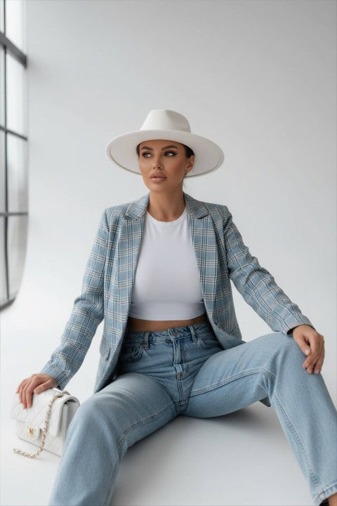 Marynarka damska Over - krata niebieski