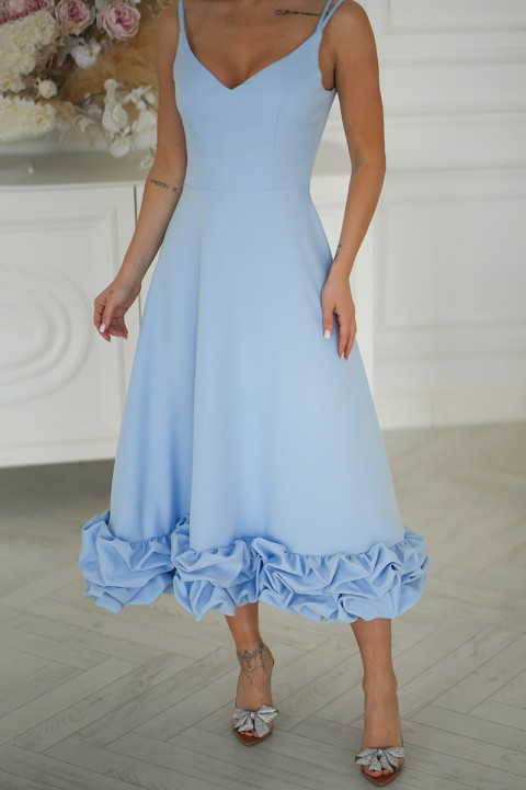 Efektowna Sukienka Midi z Kwiatowym Wykończeniem