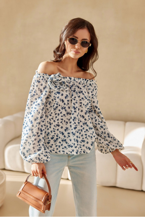 Lima - wzorzysta bluzka hiszpanka z bufiastymi rękawami