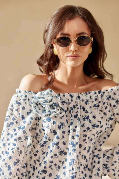 Lima - wzorzysta bluzka hiszpanka z bufiastymi rękawami