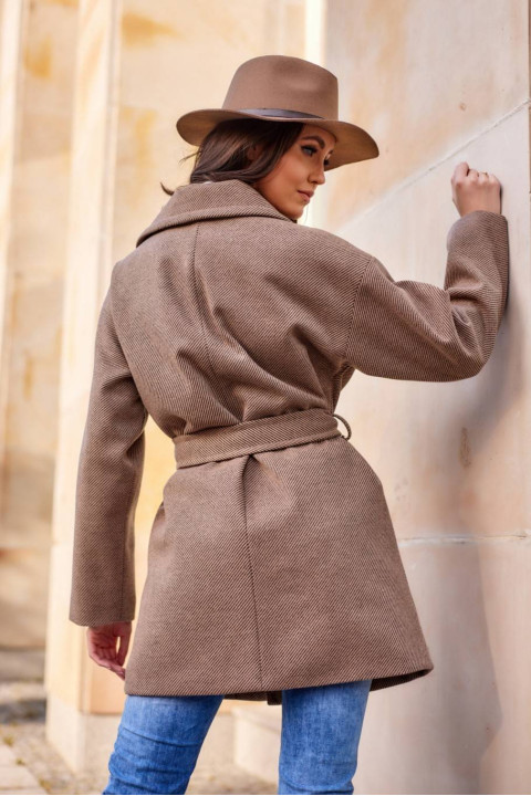 Krótki płaszcz damski z wiązaniem