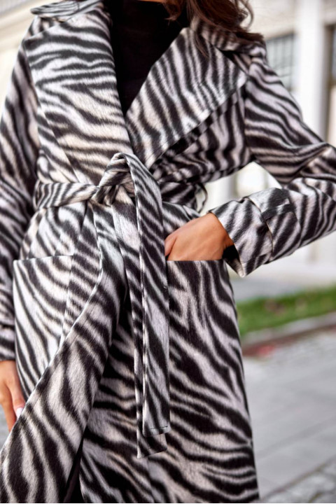 Długi płaszcz z wiązaniem w zwierzęcy wzór