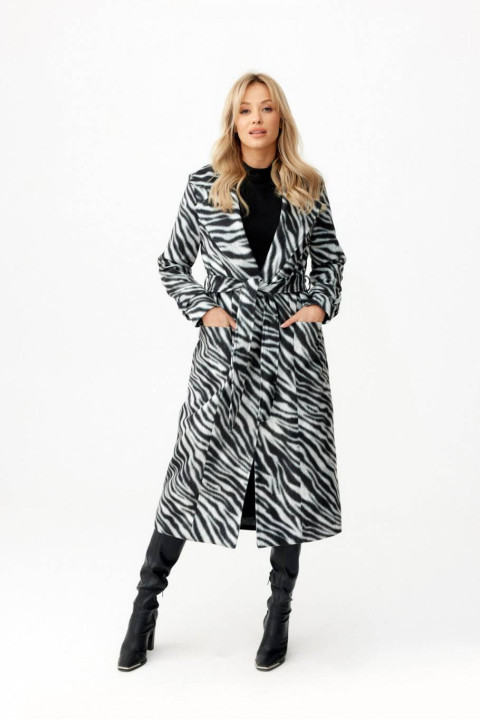Długi płaszcz z wiązaniem w zwierzęcy wzór