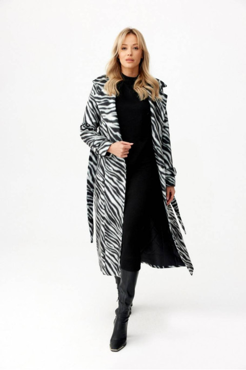 Długi płaszcz z wiązaniem w zwierzęcy wzór