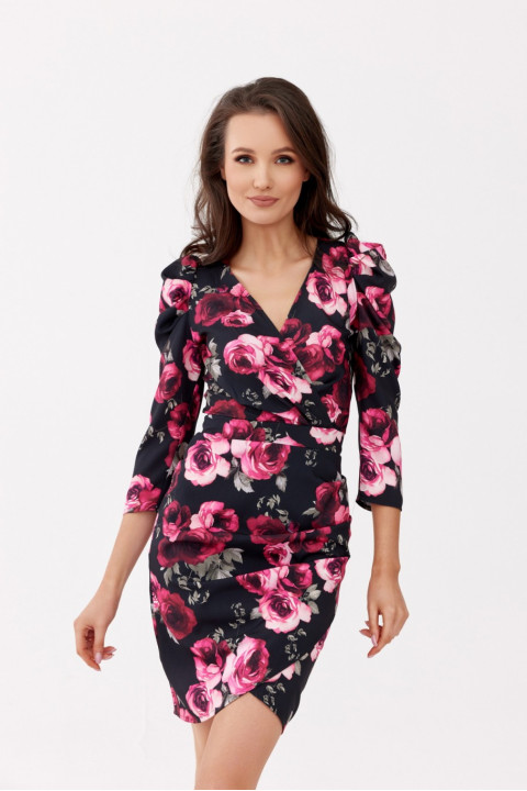 Laura - wzorzysta sukienka z rękawem 3/4