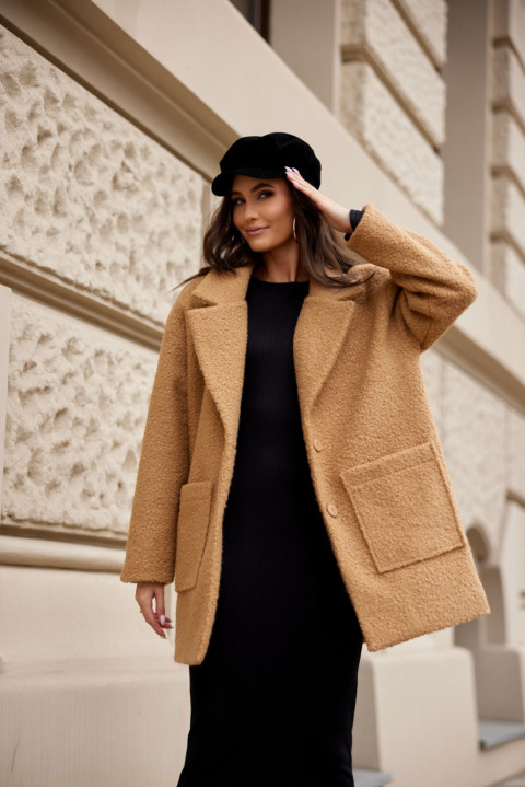 Sanchez - długa kurtka jednorzędowa typu baranek